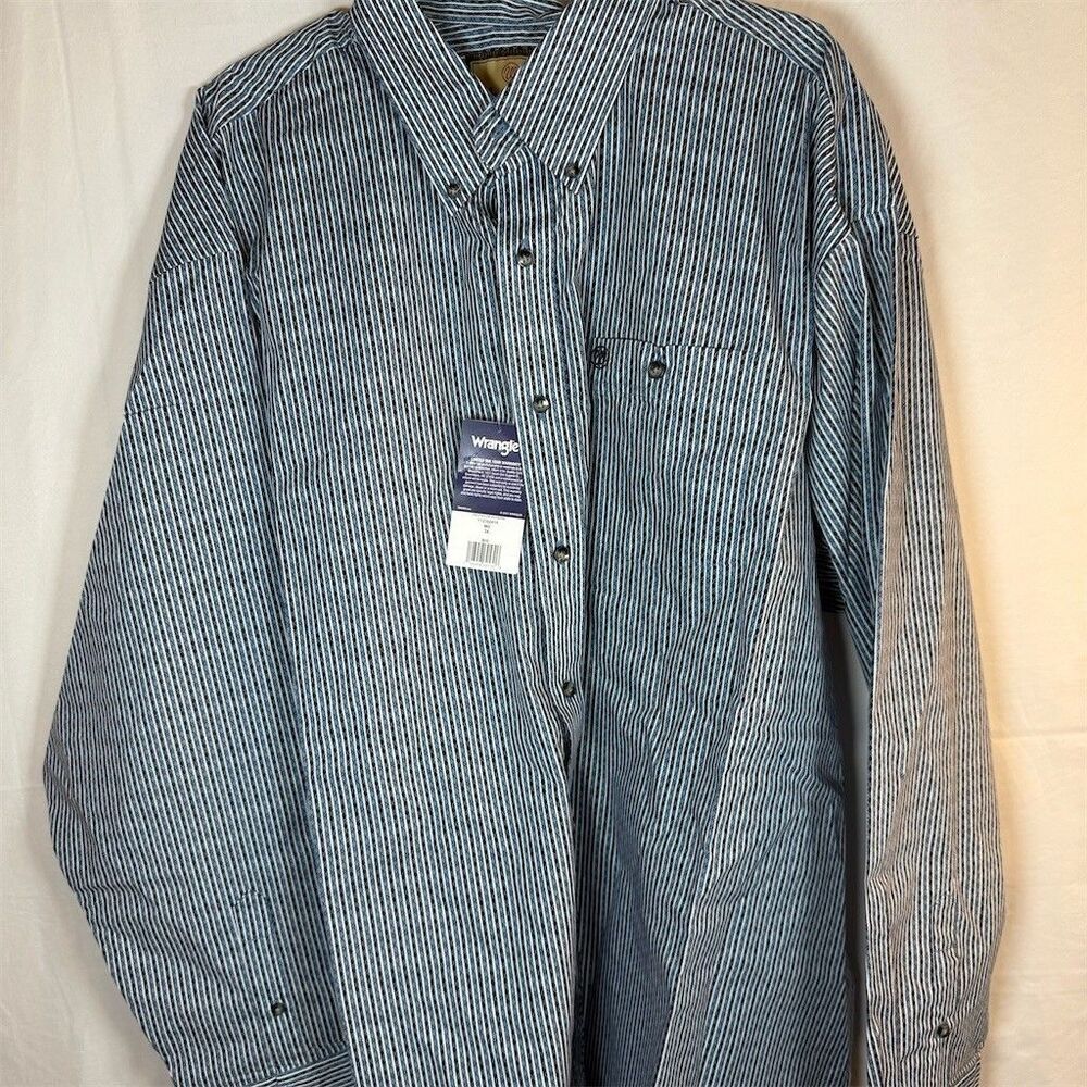 Wrangler Western Wear Shirt Mens 3XL Big & Tall Blue Striped Button-Up LS
